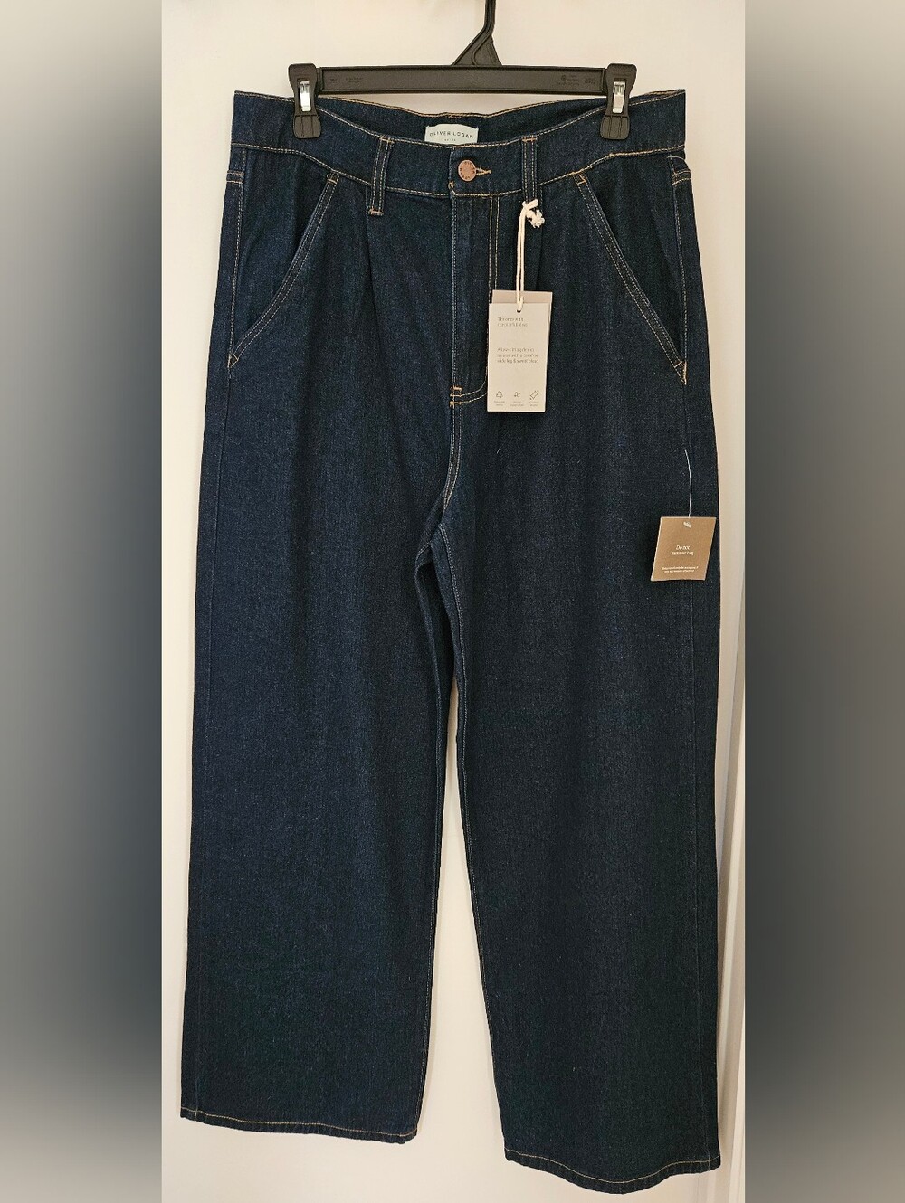 Oliver Logan Thompson Pleated Low Slung Wide Leg Denim Jeans Dark Wash Sz 27 NWT